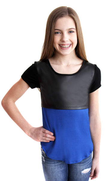 PLEATHER MIX TEE-2152